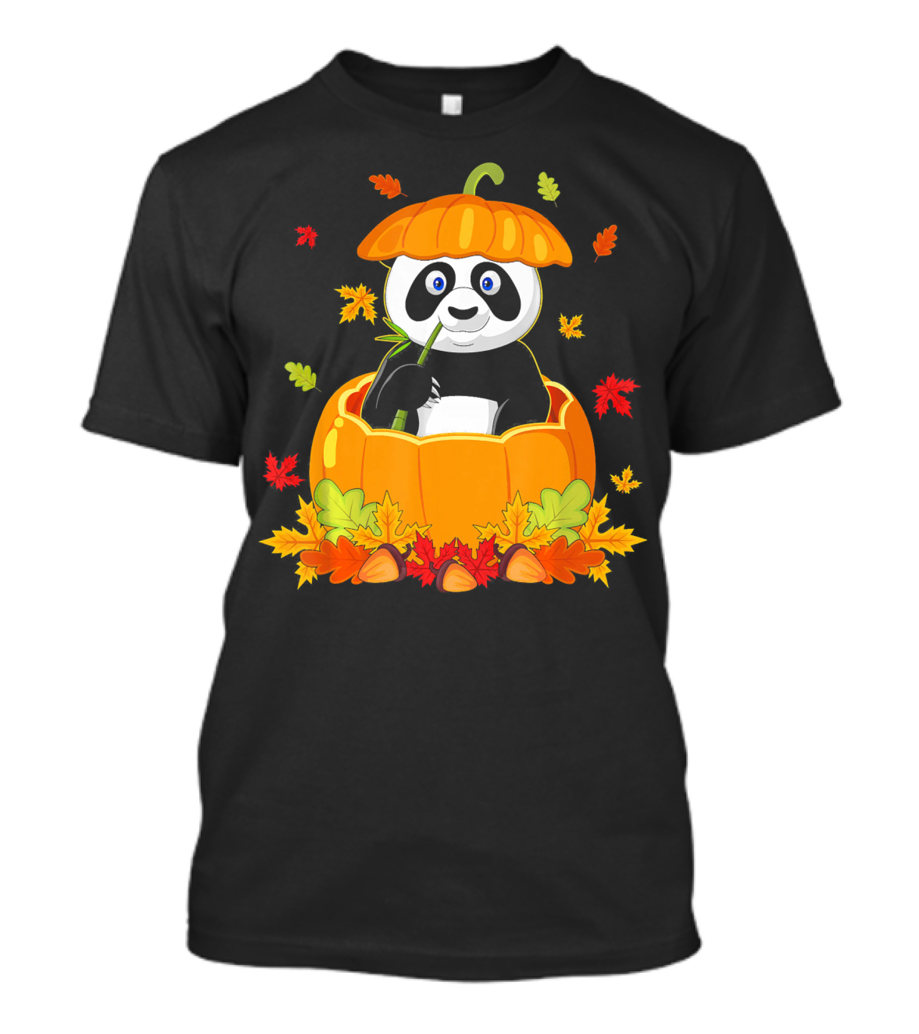 Thanksgiving Panda In Pumpkin With Autumn Leaves T-Shirt