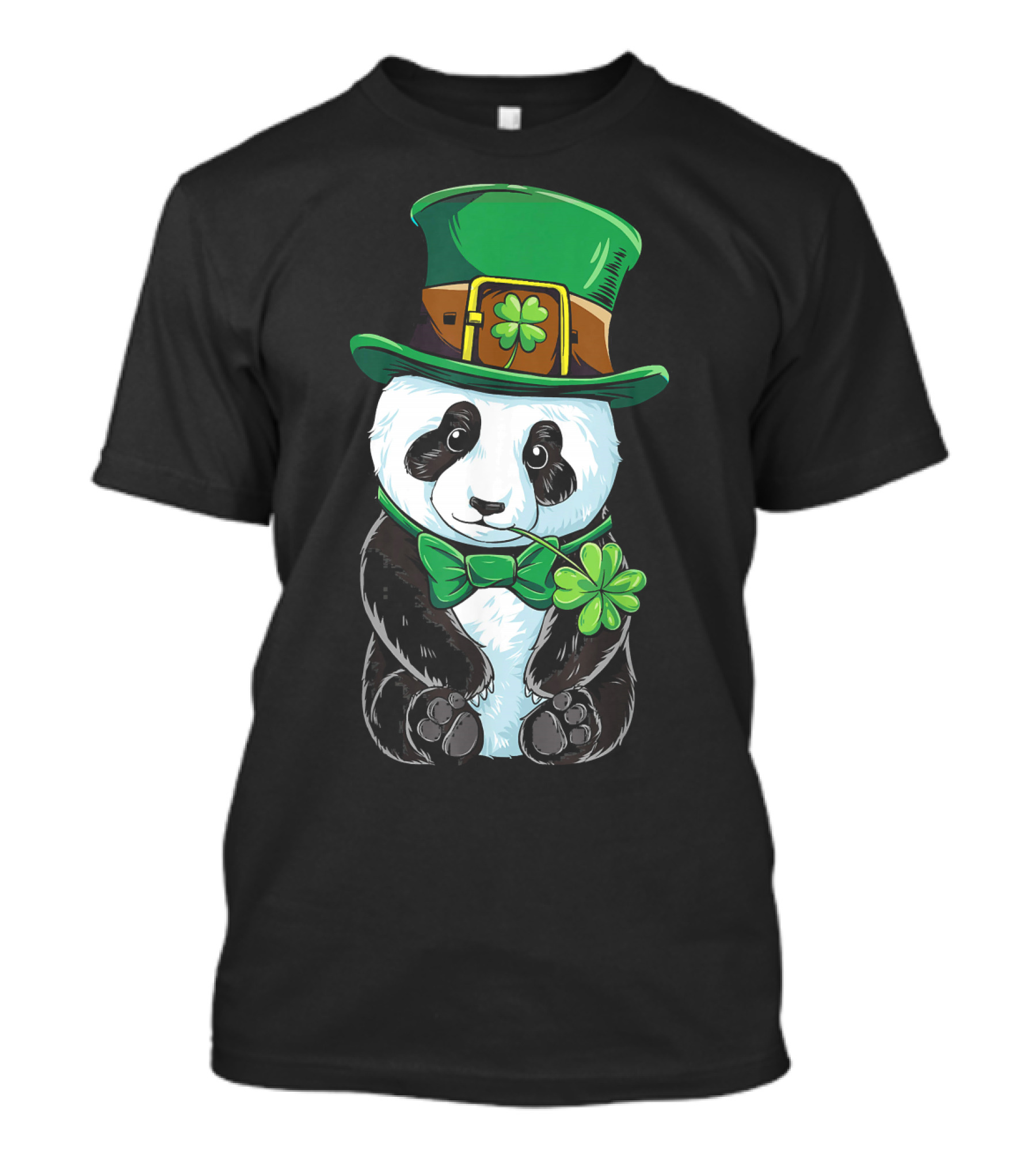 Leprechaun Panda St Patricks Day Four Leaf Clover Bow Tie T-Shirt
