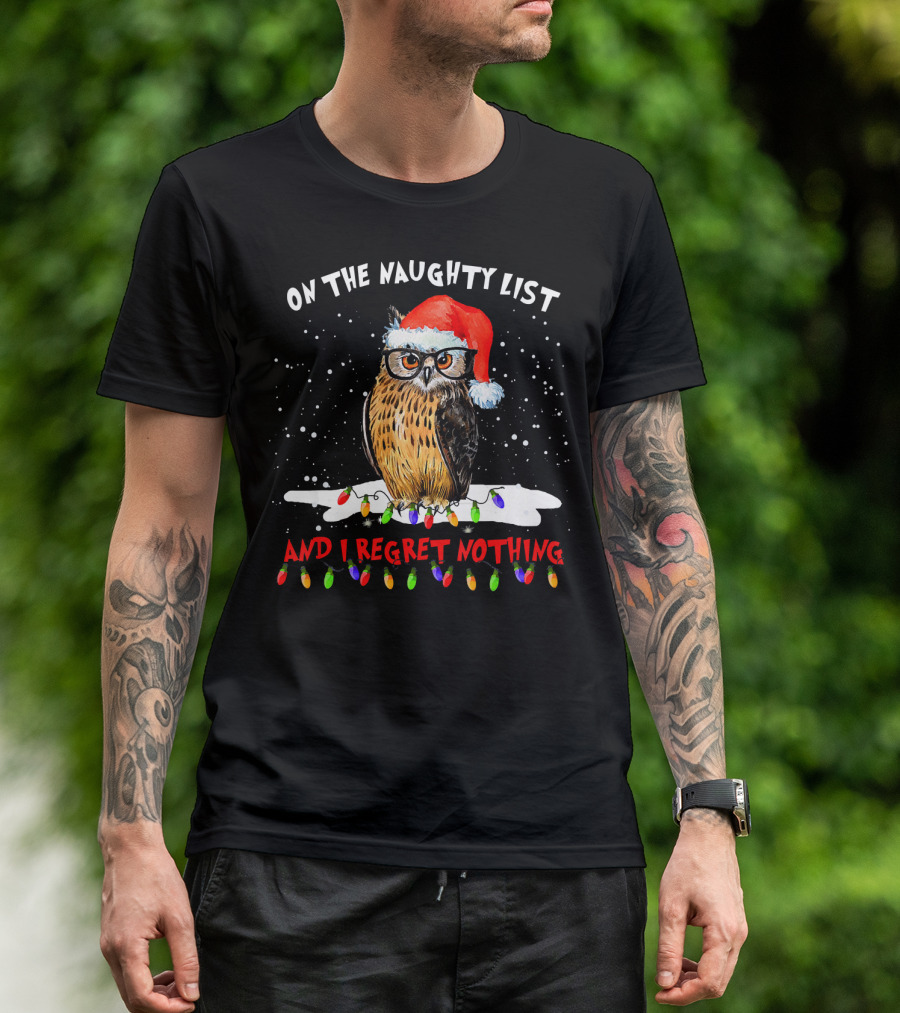 On The Naughty List Santa Owl And I Regret Nothing T-Shirt