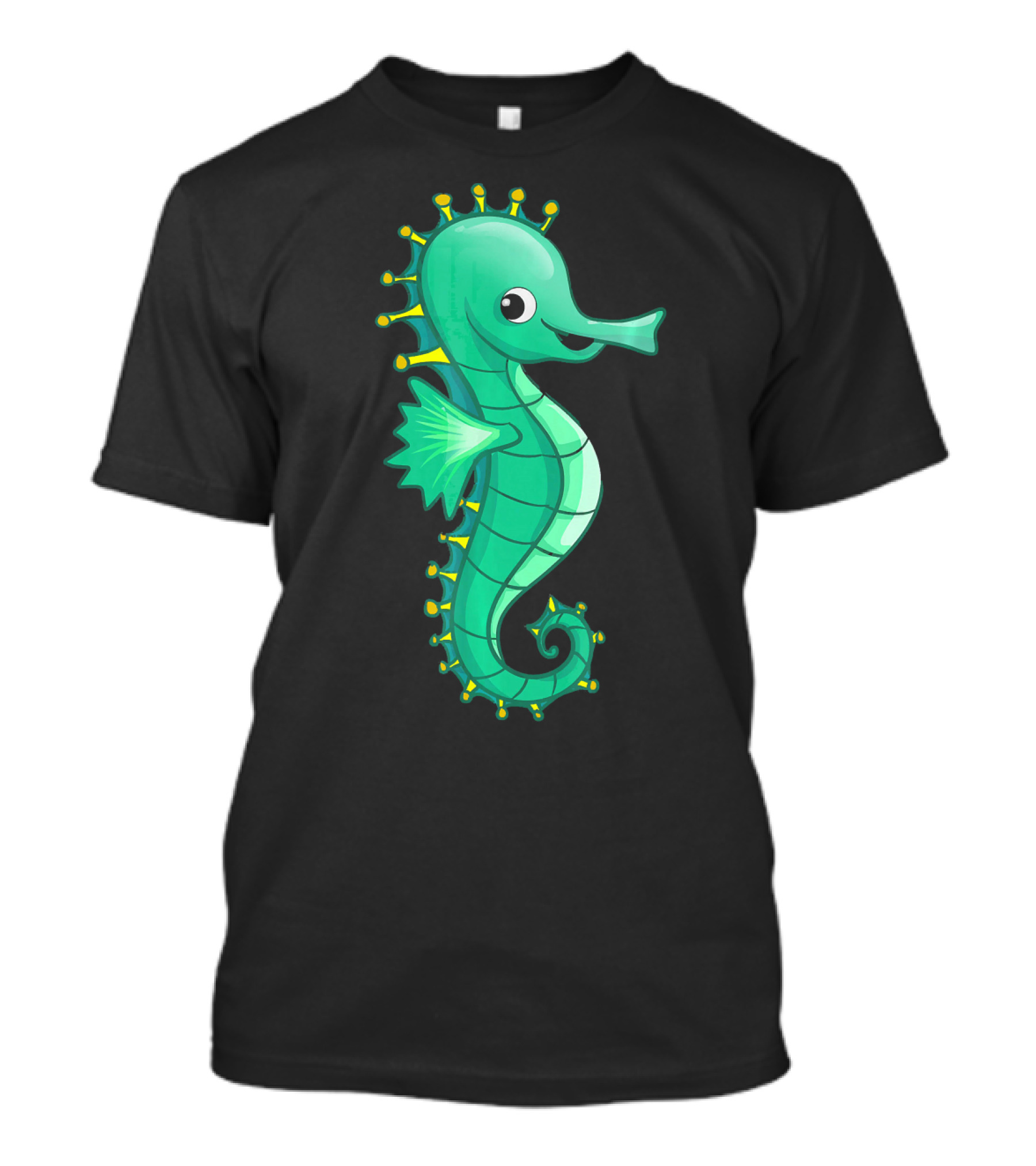 Seahorse Sea Horse Happy Cartoon Green T-Shirt