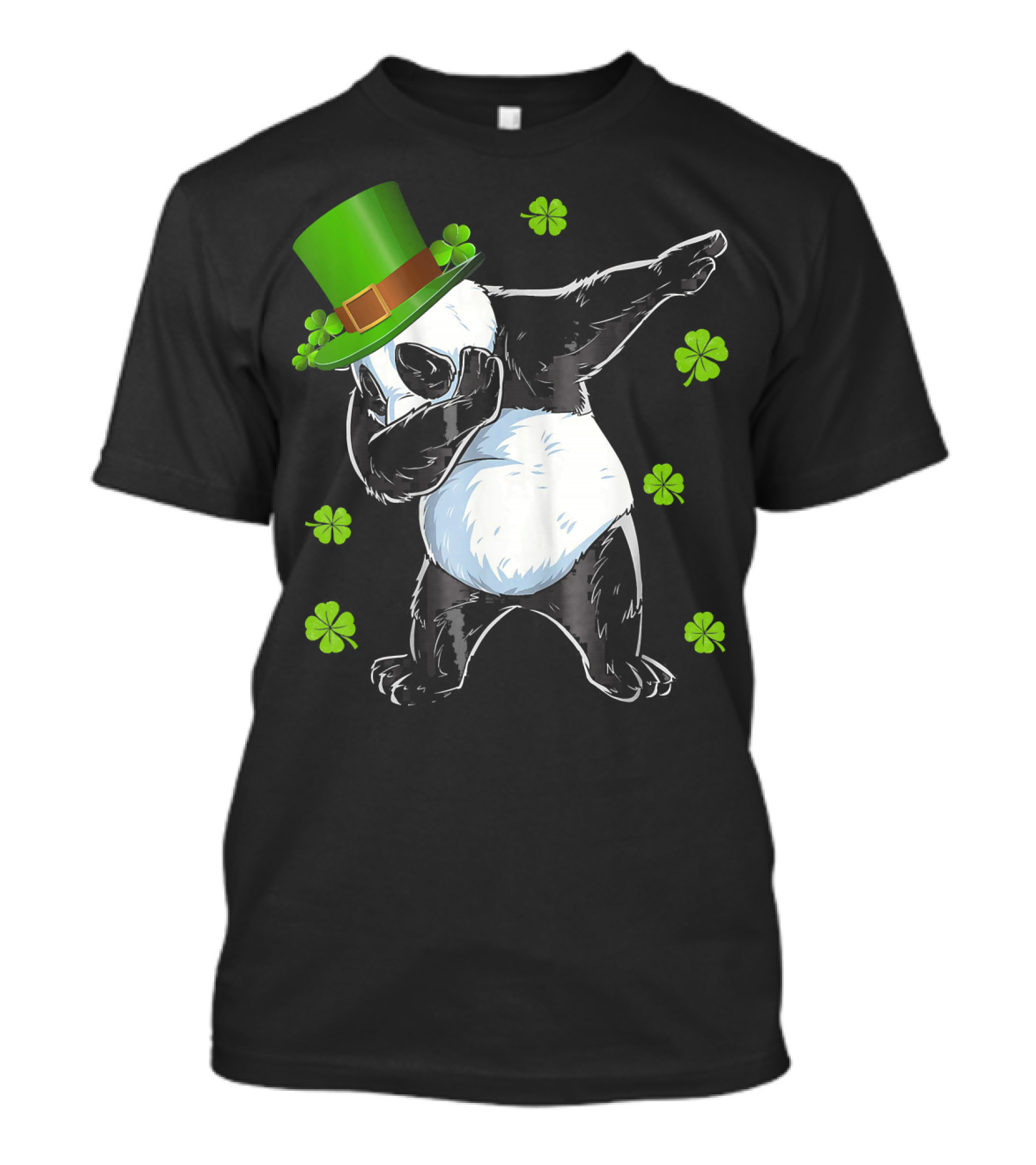 St Patricks Day Dabbing Panda Bear With Clover Hat T-Shirt