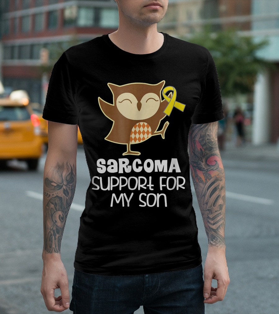 Sarcoma Support For My Son Awareness Owl Yellow T-Shirt