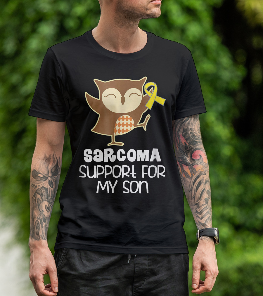 Sarcoma Support For My Son Awareness Owl Yellow T-Shirt