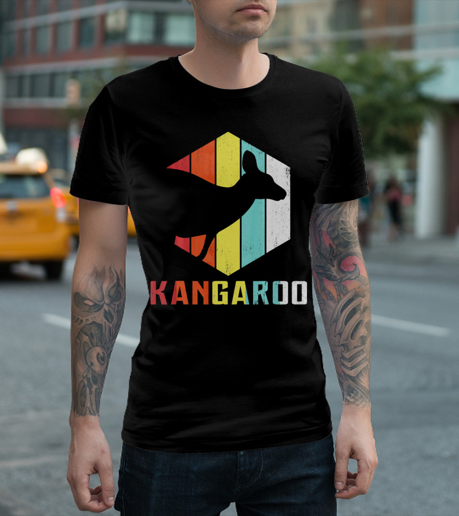 Vintage Kangaroo Animal Lover Zookeeper Retro Striped T-Shirt