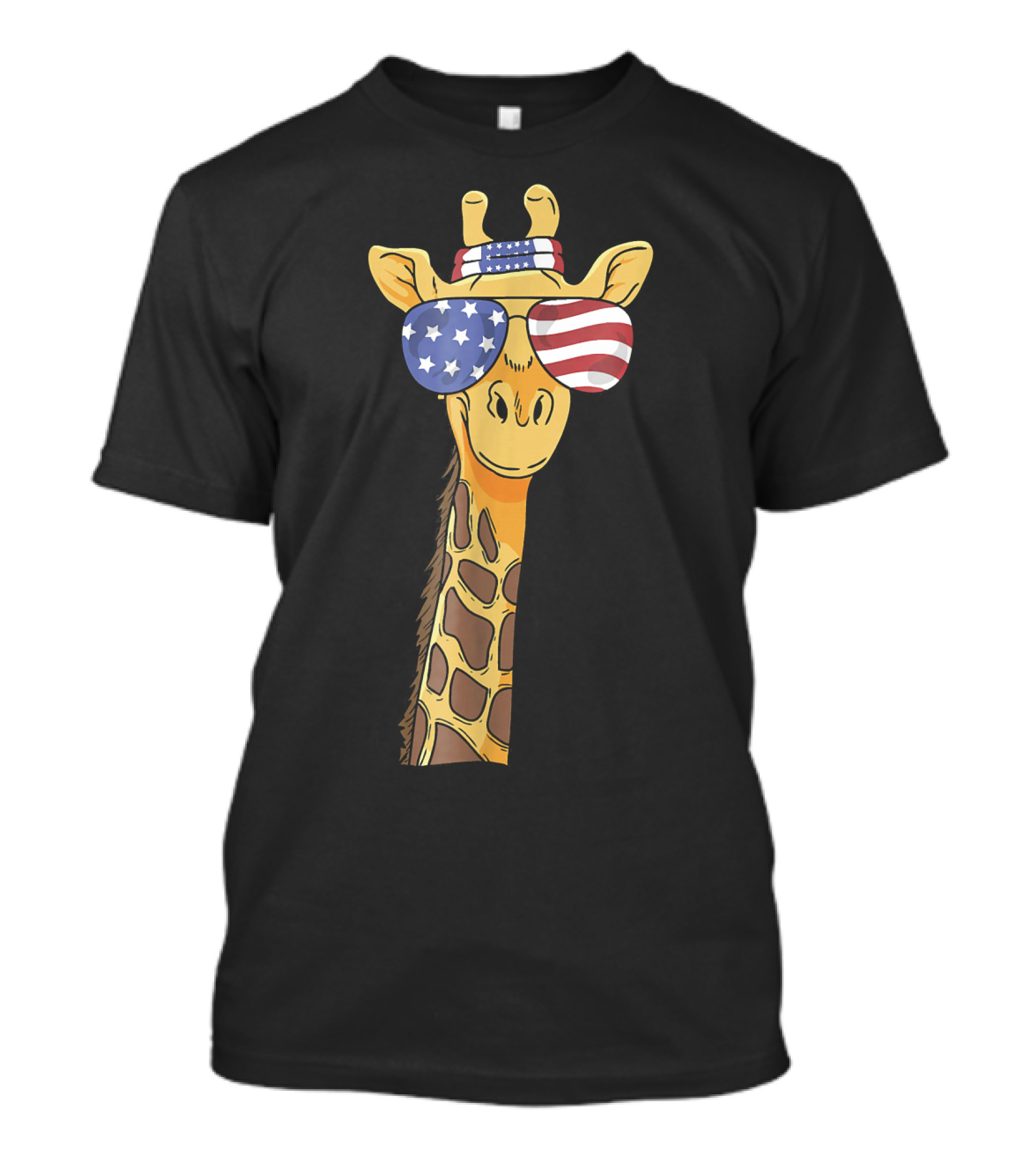 USA Patriotic Giraffe With American Flag Sunglasses And Headband July T-Shirt