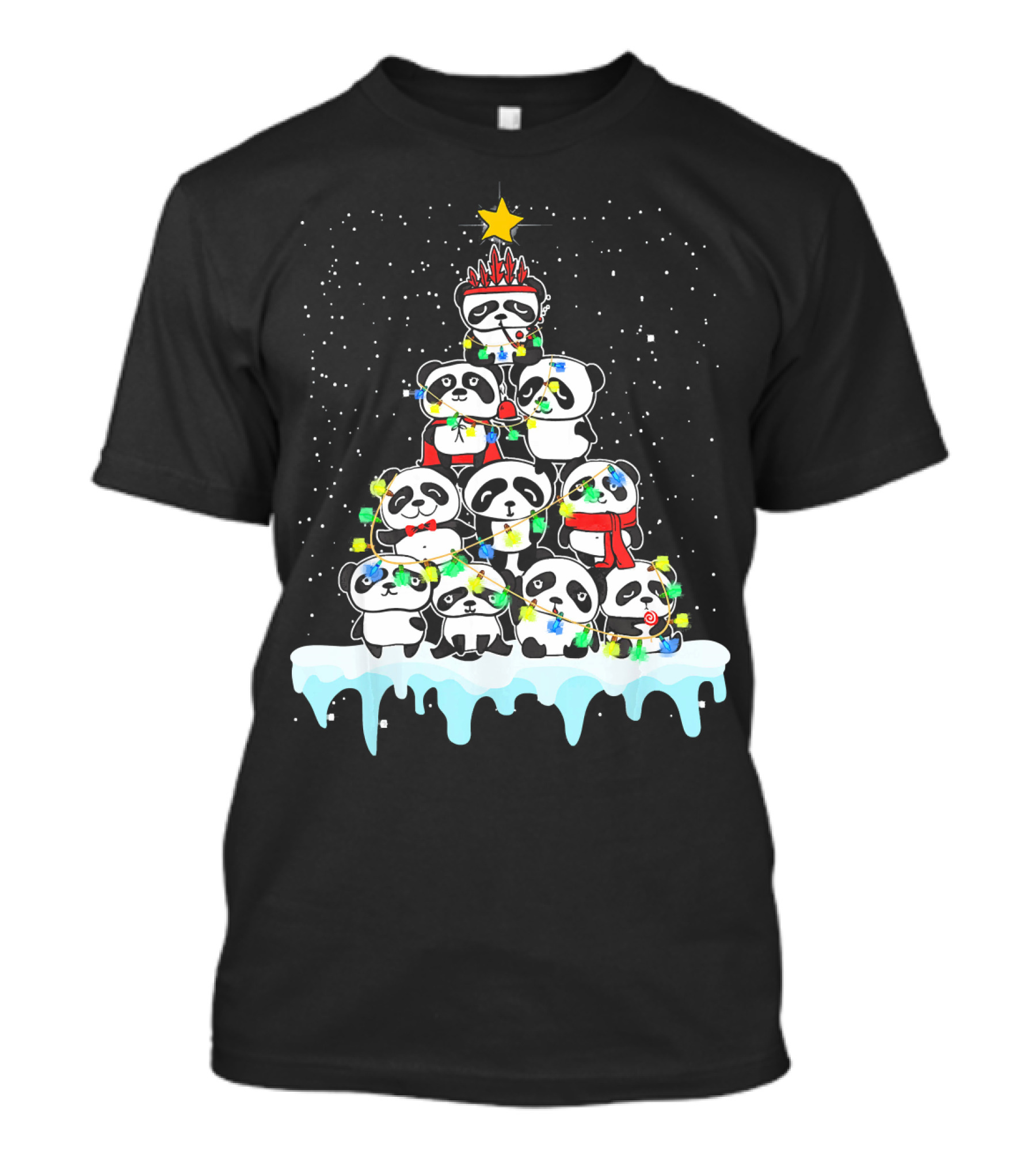 Tee89s Panda A Lovely Chibi Tree With Christmas Lights And Star T-Shirt