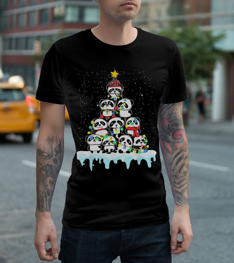 Tee89s Panda A Lovely Chibi Tree With Christmas Lights And Star T-Shirt