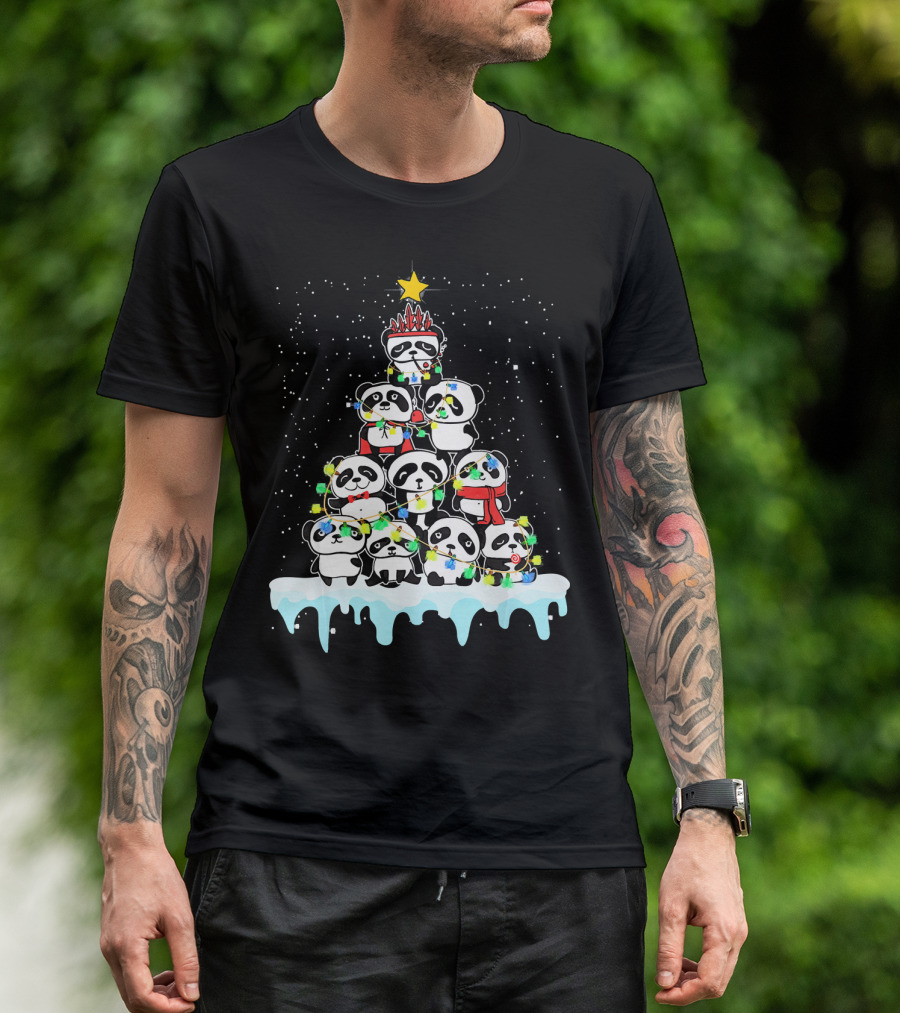 Tee89s Panda A Lovely Chibi Tree With Christmas Lights And Star T-Shirt