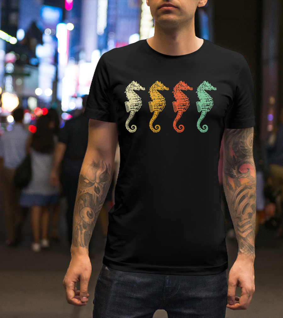 Retro Seahorse Lover Colorful Seahorses T-Shirt