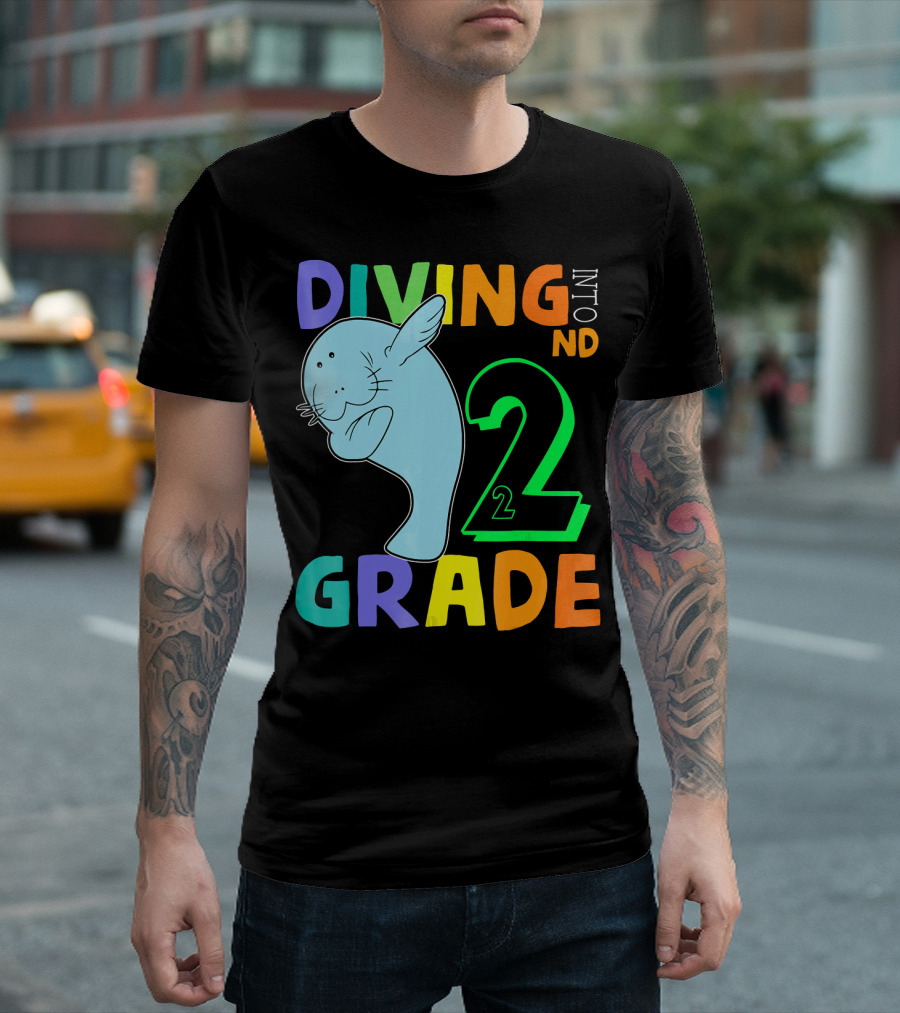Diving into 2nd Grade Manatee Dabbing Back T-Shirt