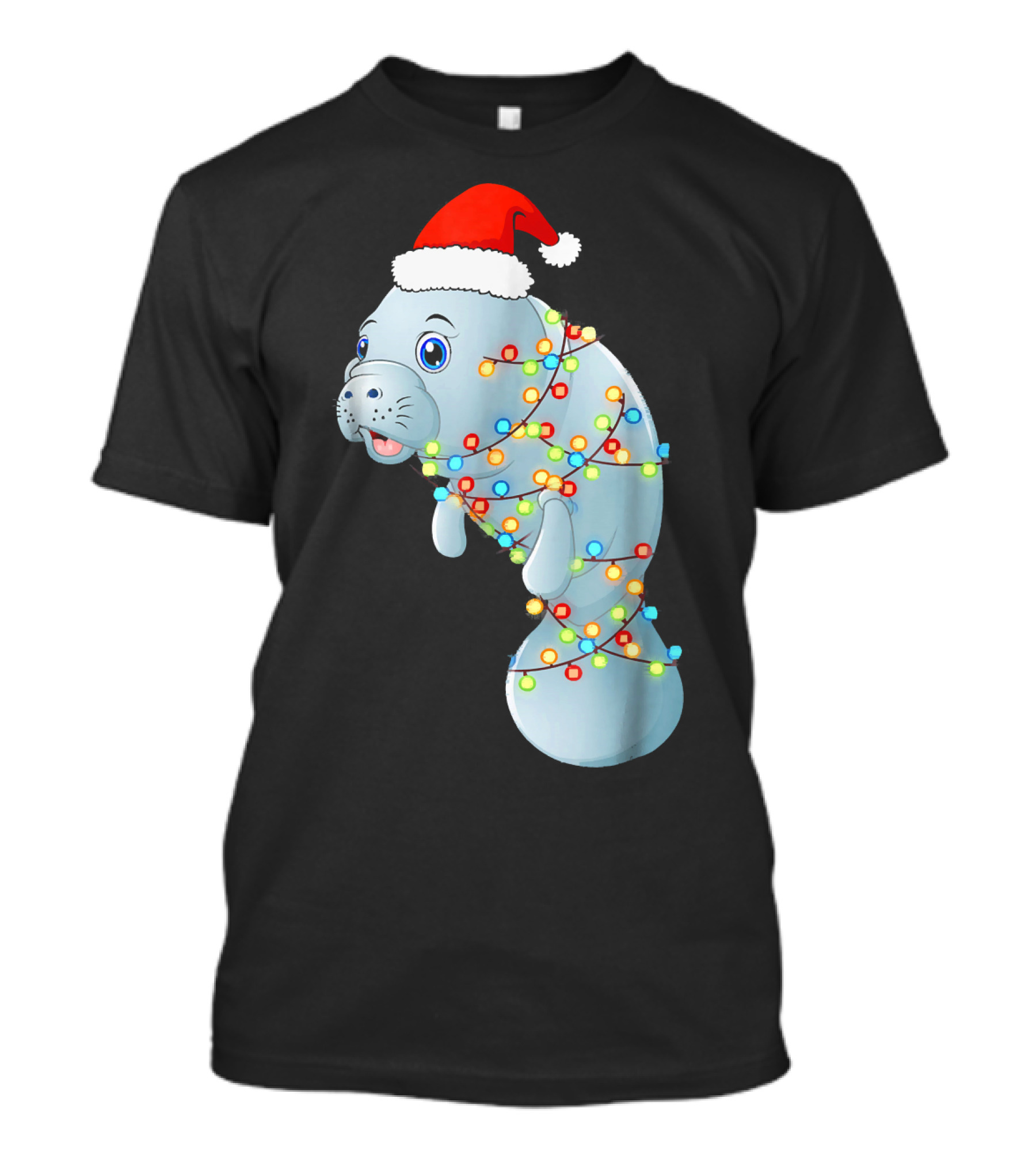 Santa Manatee Wrapped In Christmas Lights Holiday Mana T-Shirt
