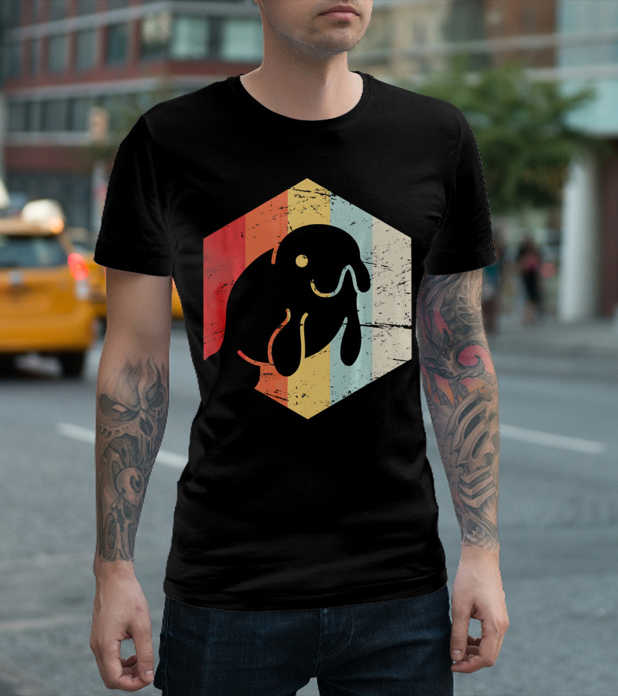 Retro Manatee Vintage Sunset Stripes T-Shirt