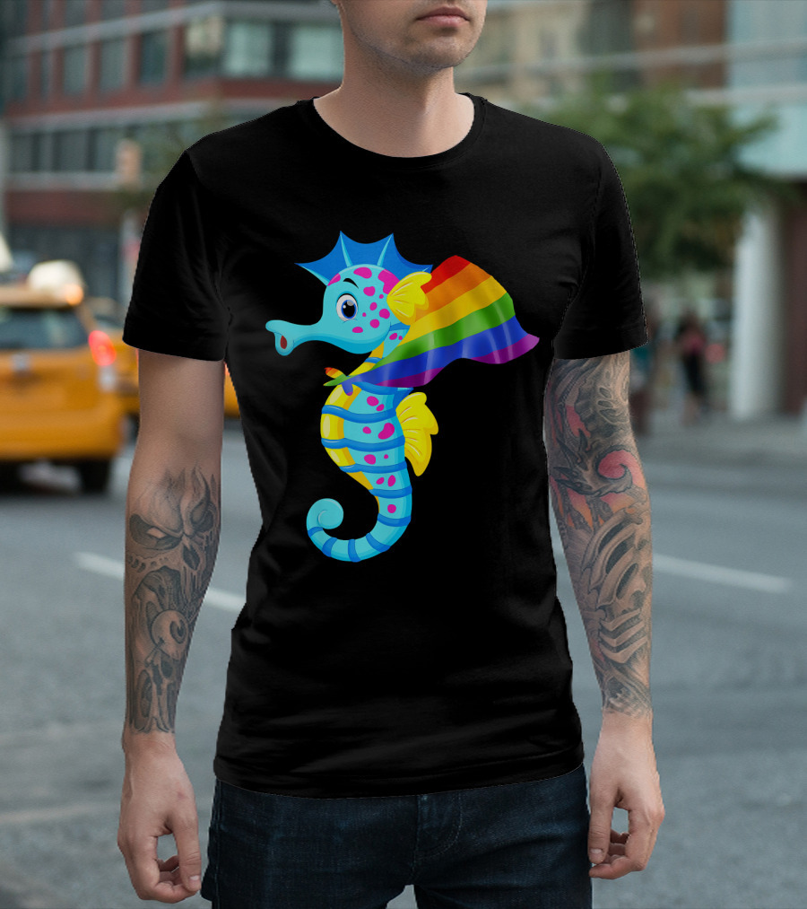 Vintage Rainbow Seahorse With Gay Pride Flag T-Shirt