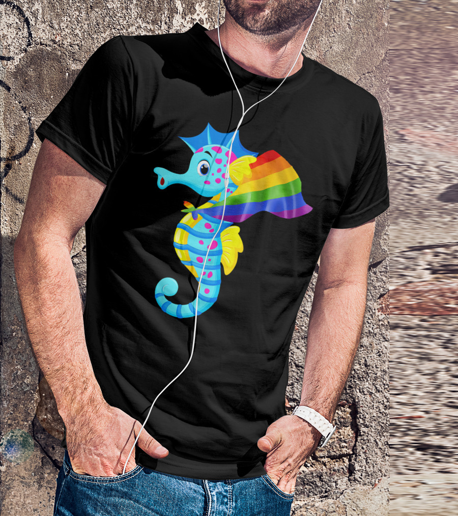 Vintage Rainbow Seahorse With Gay Pride Flag T-Shirt