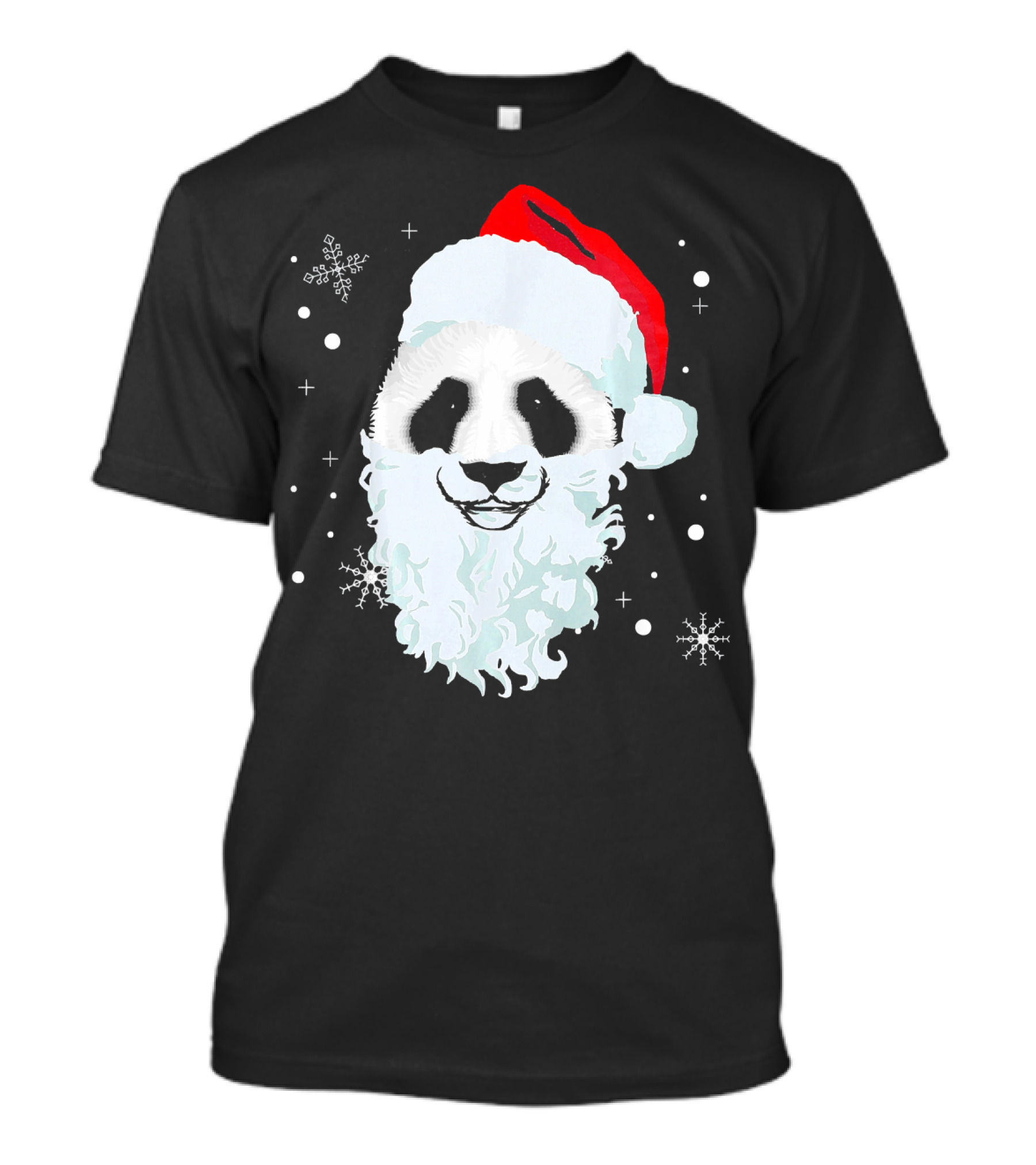 Ugly Xmas Panda With Santa Hat And Beard Snowflakes T-Shirt