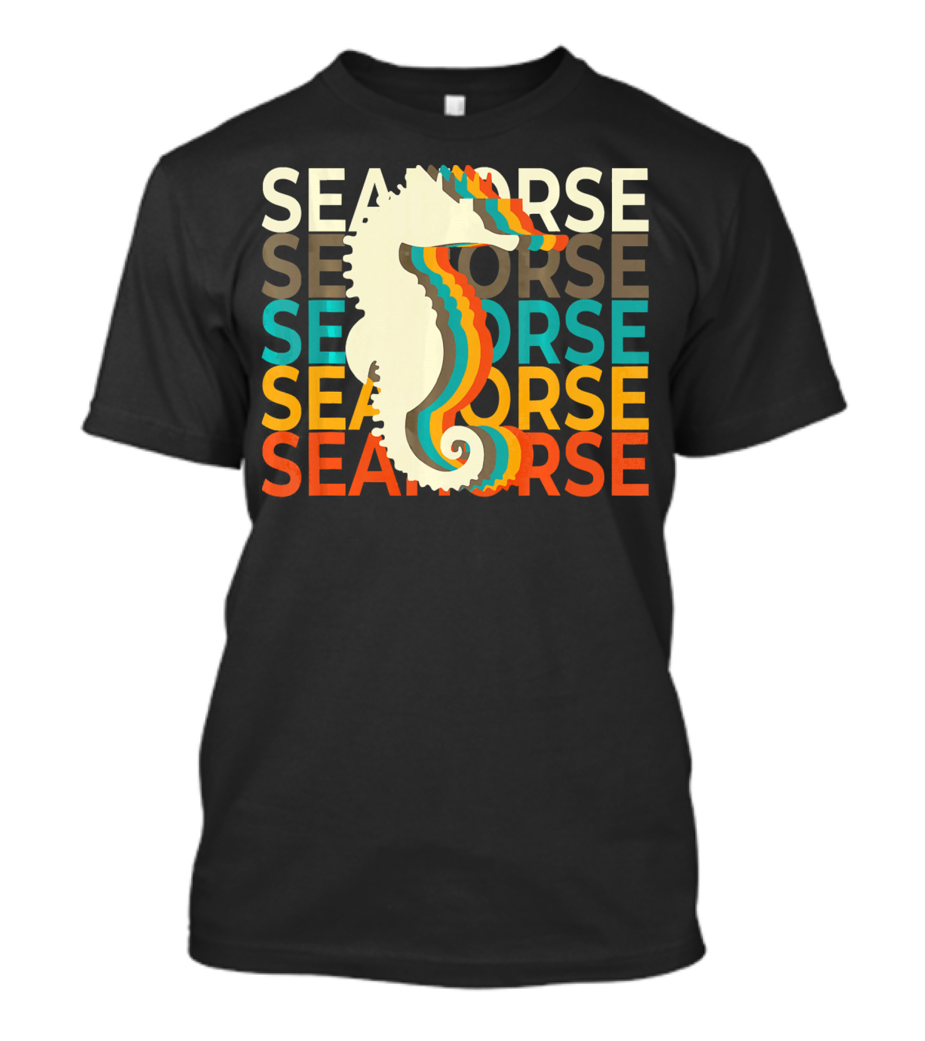 Seahorse Vintage Multicolor Text Repeat T-Shirt
