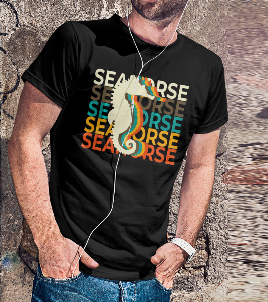 Seahorse Vintage Multicolor Text Repeat T-Shirt