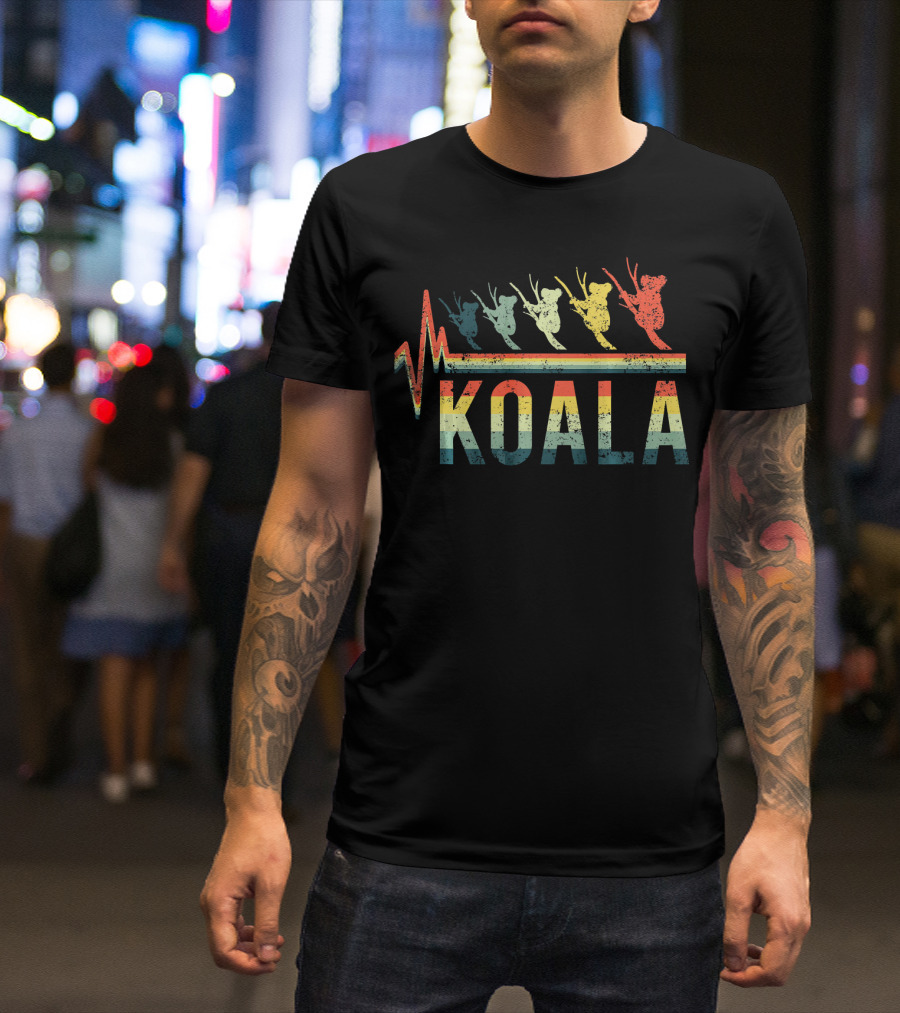 Vintage Style Koala Heartbeat Retro Rainbow T-Shirt