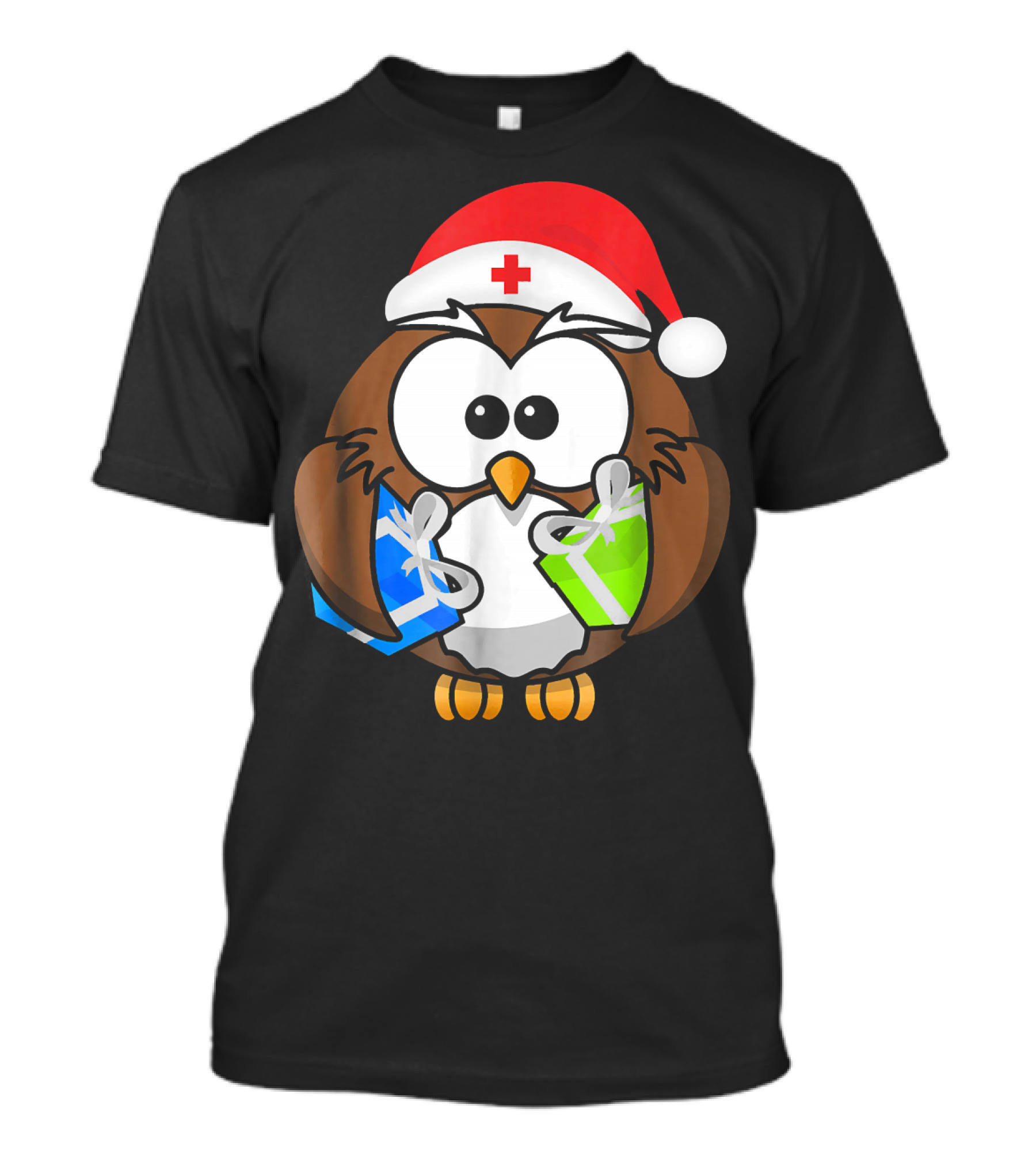 Santa Owl Nurse Christmas Gifts T-Shirt
