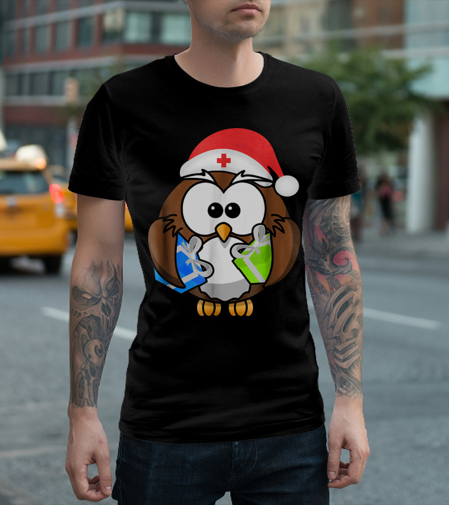 Santa Owl Nurse Christmas Gifts T-Shirt