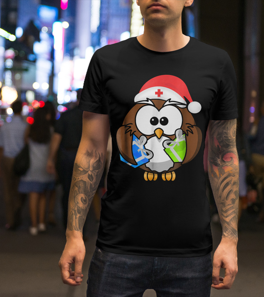 Santa Owl Nurse Christmas Gifts T-Shirt