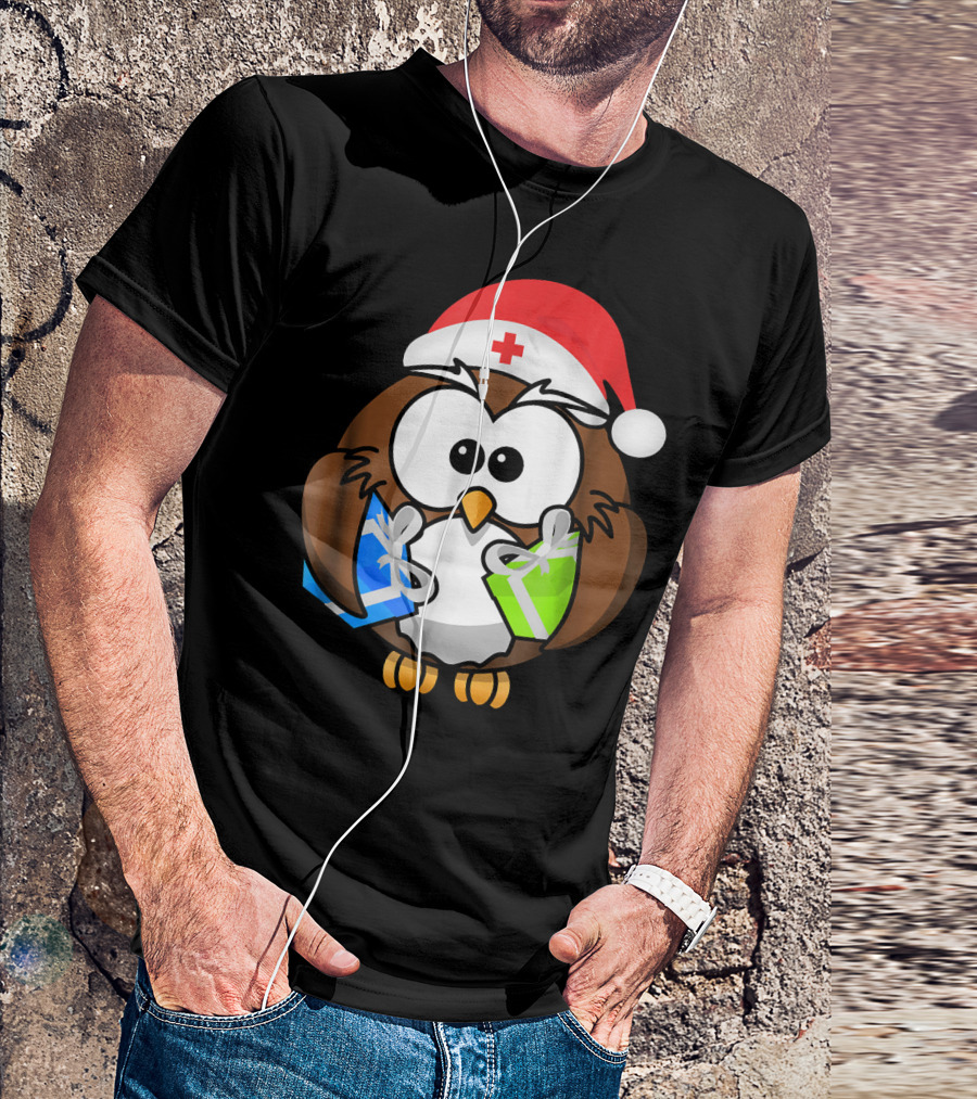 Santa Owl Nurse Christmas Gifts T-Shirt