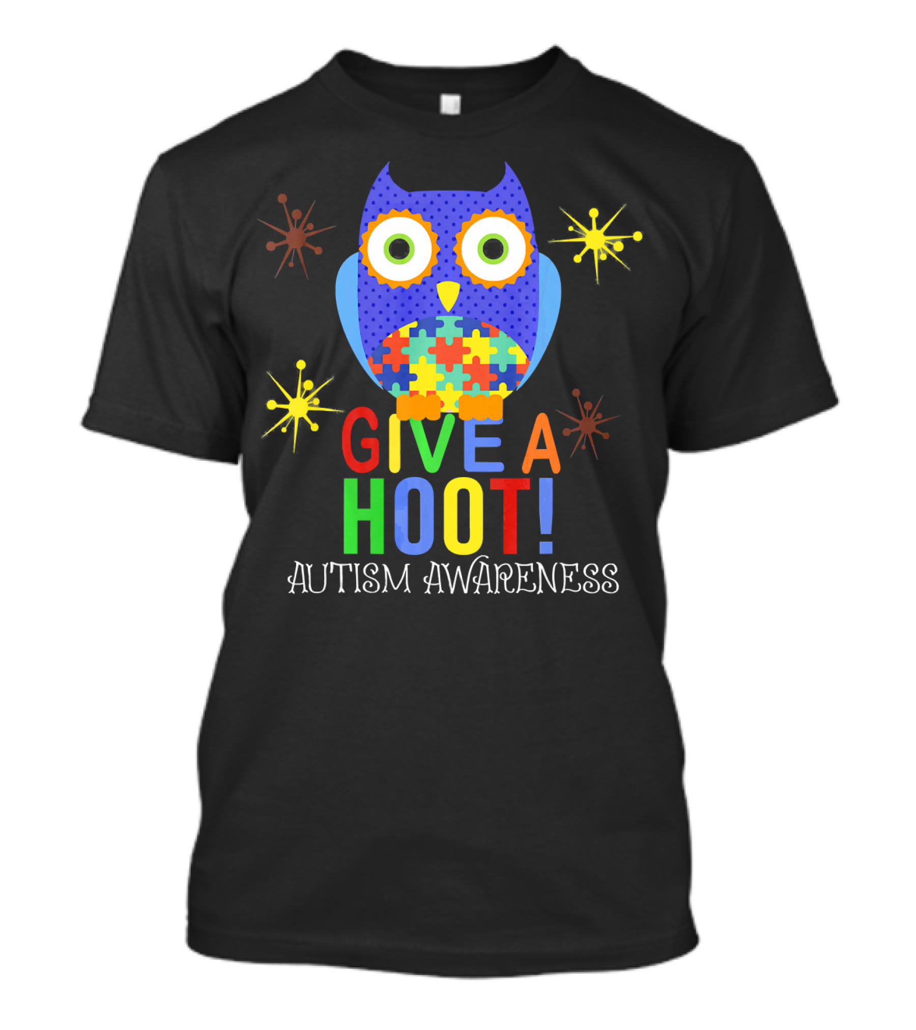 Give A Hoot Autism Awareness Owl With Puzzle Pieces T-Shirt