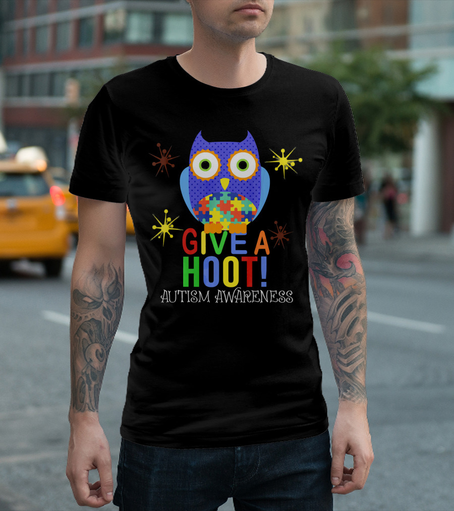 Give A Hoot Autism Awareness Owl With Puzzle Pieces T-Shirt