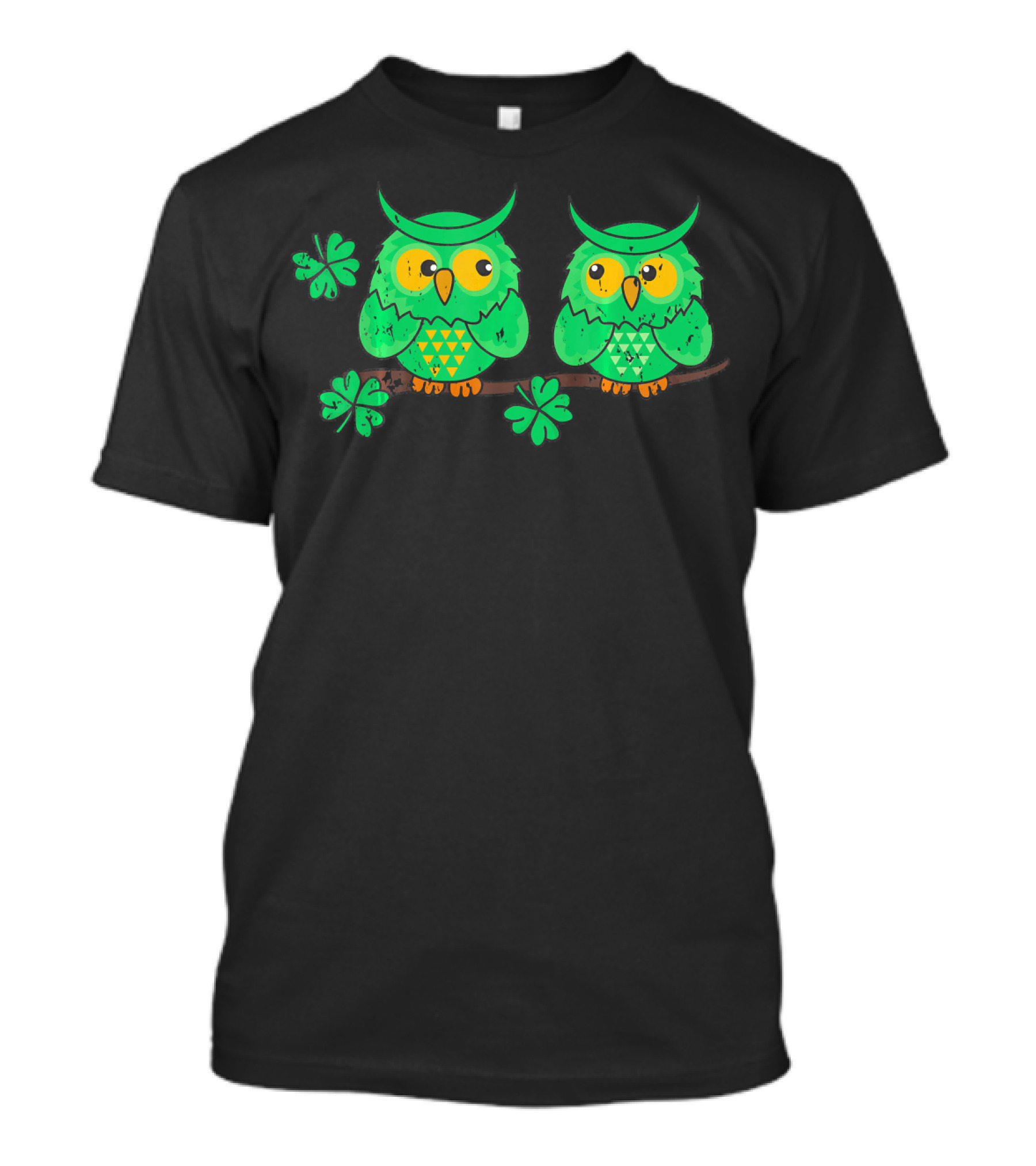 Retro Vintage Grunge St Patricks Day Owl With Shamrocks T-Shirt
