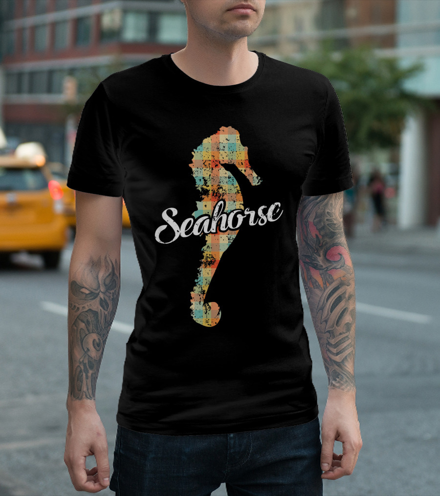 Seahorse Vintage Style Plaid T-Shirt
