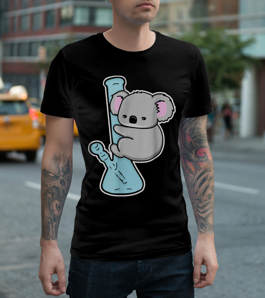 Stoned Koala Cartoon Koala Hugging Bong T-Shirt