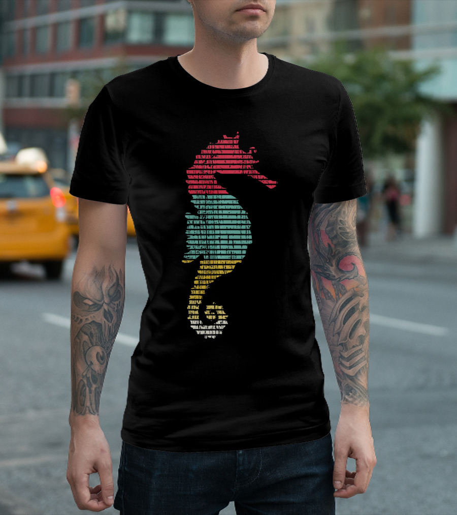 Seahorse Retro Vintage Marine Stripes T-Shirt