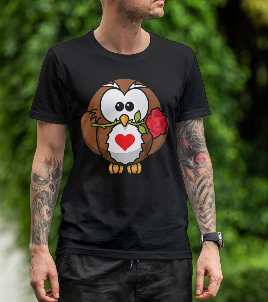VALENTINES DAY OWL Love Relation Heart Rose T-Shirt