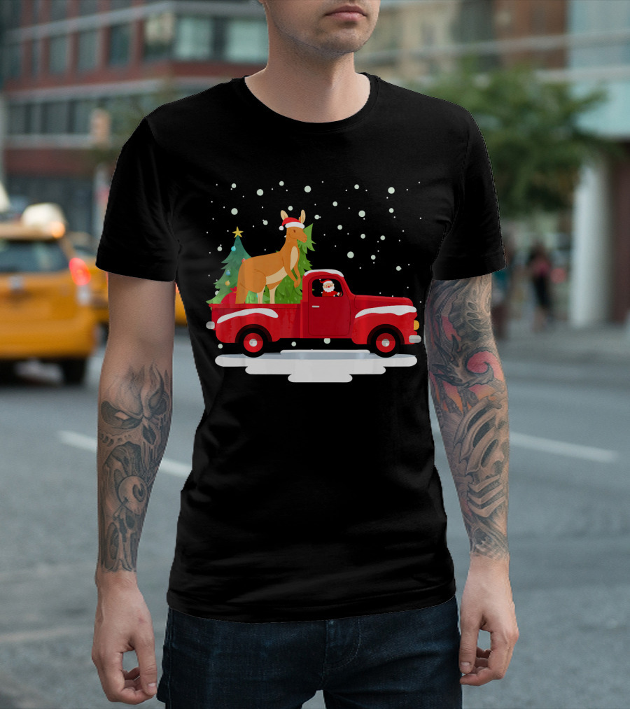Santa Claus and Kangaroo in Red Truck with Christmas Tree T-Shirt