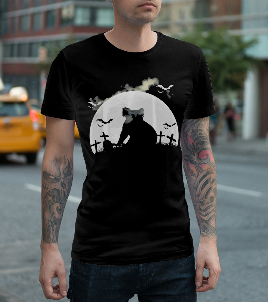 Spooky Australia Koala Halloween Night with Bats and Graveyard T-Shirt