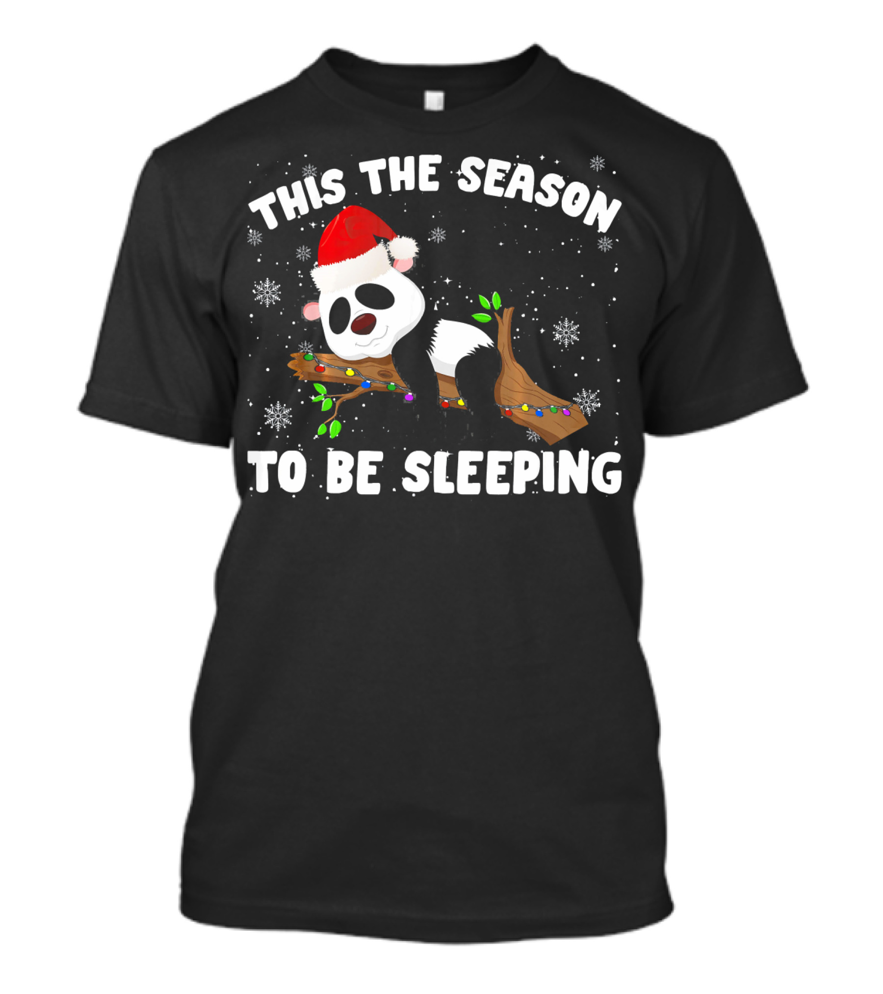 This The Season To Be Sleeping Funny Panda Santa Hat Holiday Snowflakes T-Shirt