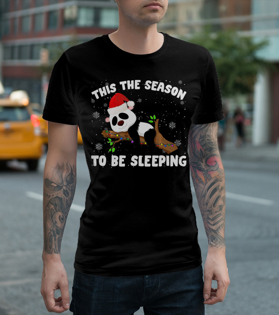 This The Season To Be Sleeping Funny Panda Santa Hat Holiday Snowflakes T-Shirt