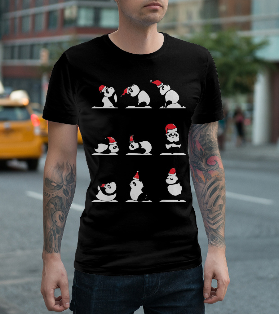 The Animal Store Panda Yoga Lover Christmas Santa Hat Pandas T-Shirt