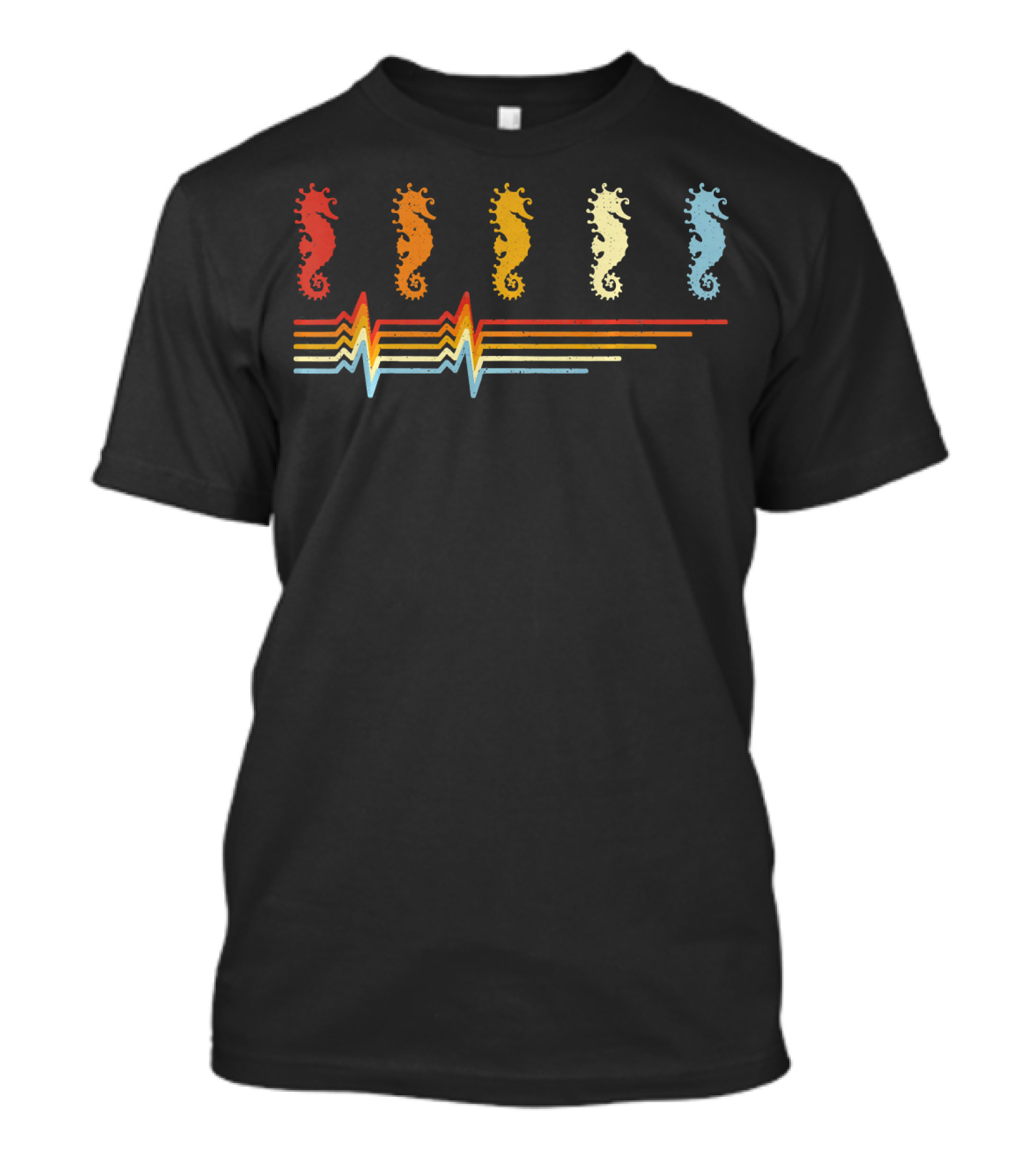 Seahorse Heartbeat Retro Sunset Vibes Ocean Pulse T-Shirt