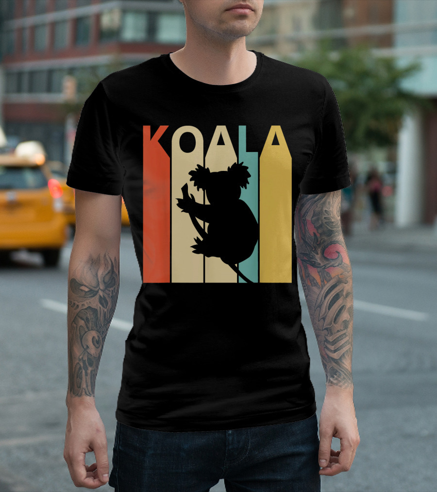 Vintage Wild Koala Silhouette Retro Stripes T-Shirt