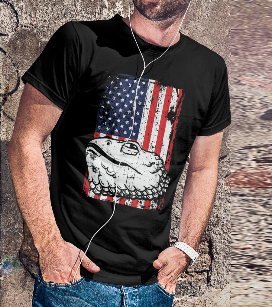 4th Of July American Flag Bearded Dragon Head T-Shirt