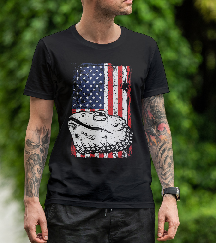 4th Of July American Flag Bearded Dragon Head T-Shirt