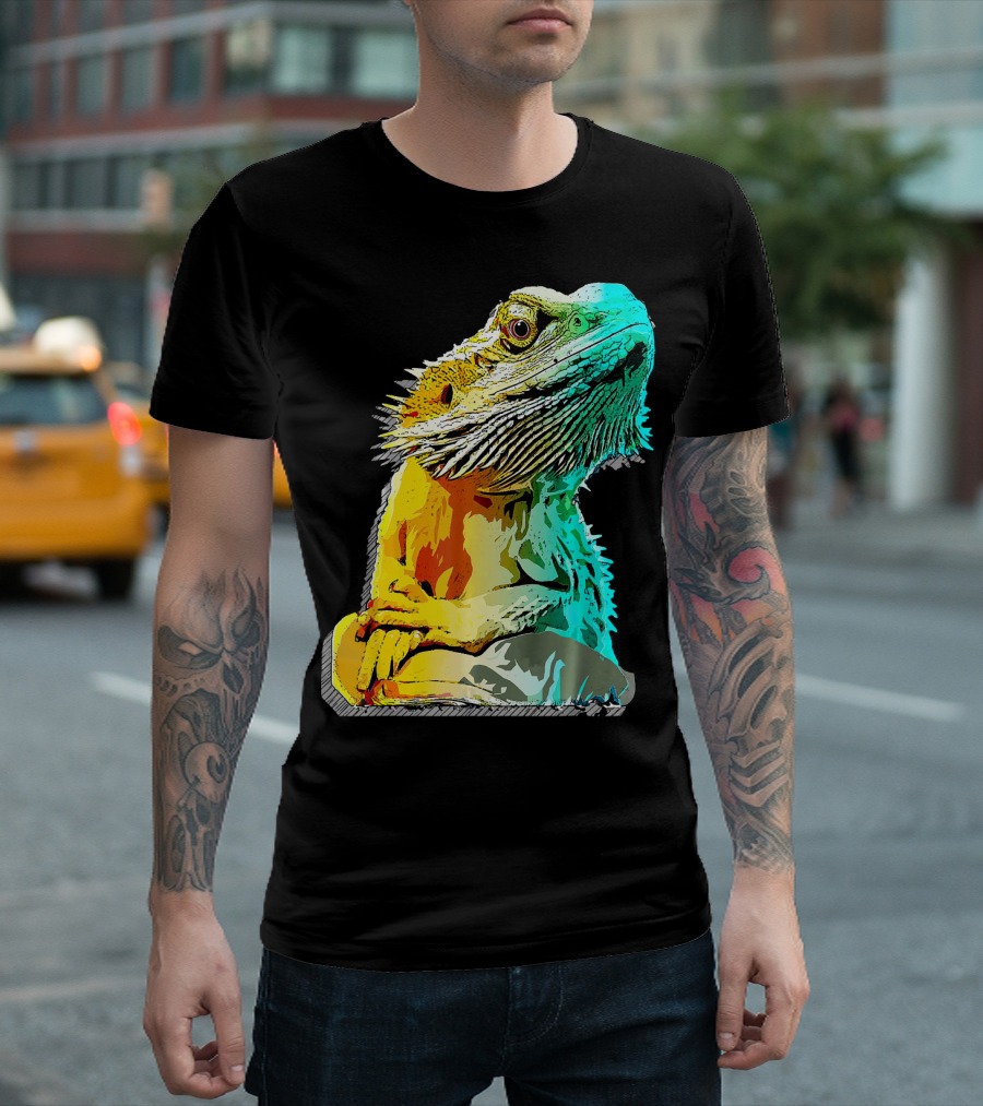 Bearded Dragon Sketch Pop Art Pet Colorful T-Shirt
