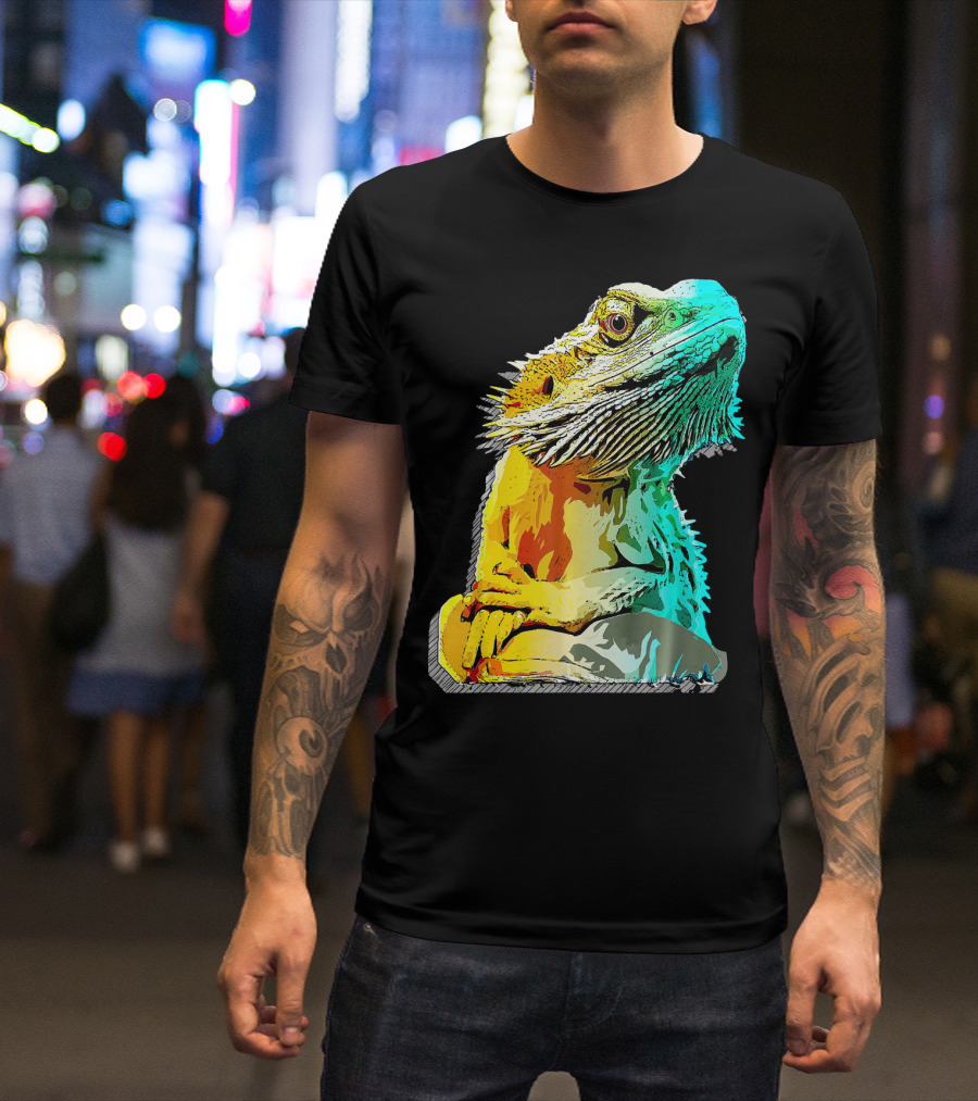 Bearded Dragon Sketch Pop Art Pet Colorful T-Shirt
