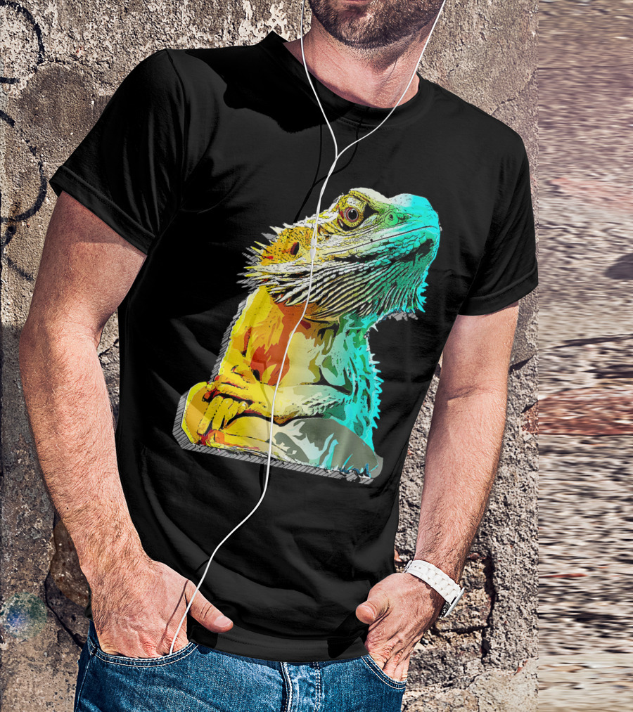 Bearded Dragon Sketch Pop Art Pet Colorful T-Shirt
