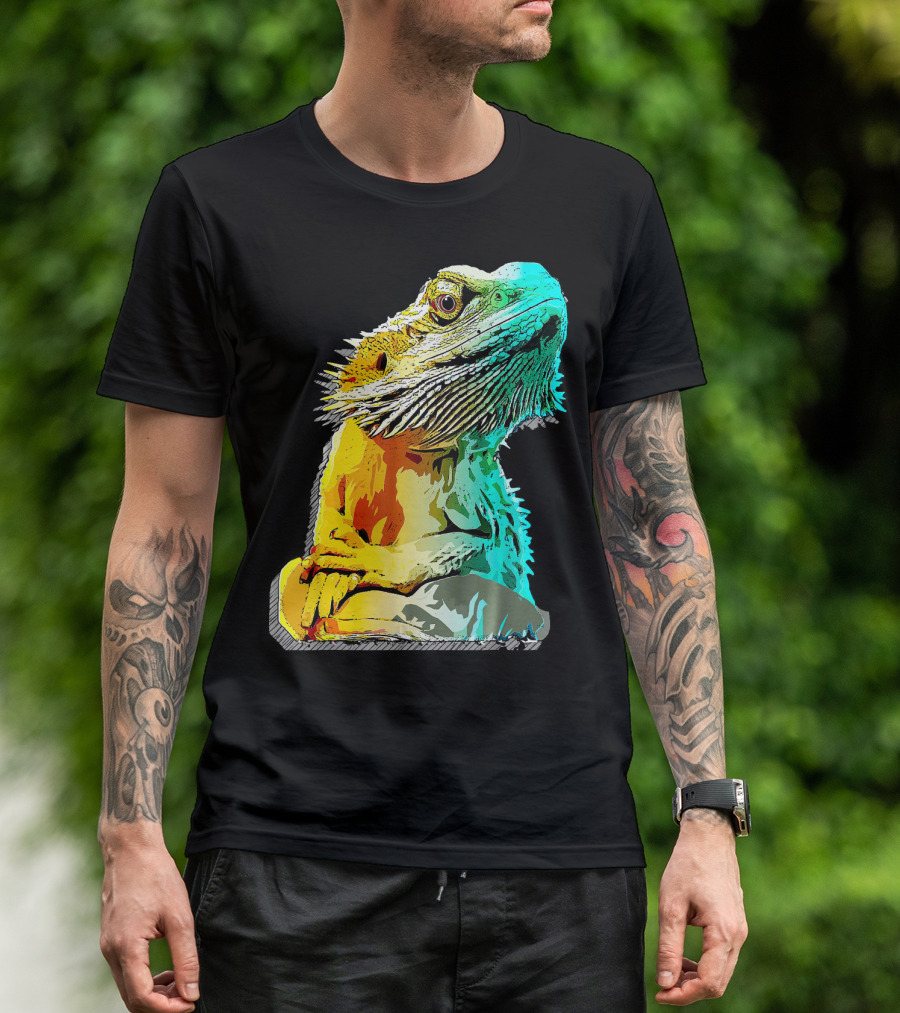 Bearded Dragon Sketch Pop Art Pet Colorful T-Shirt