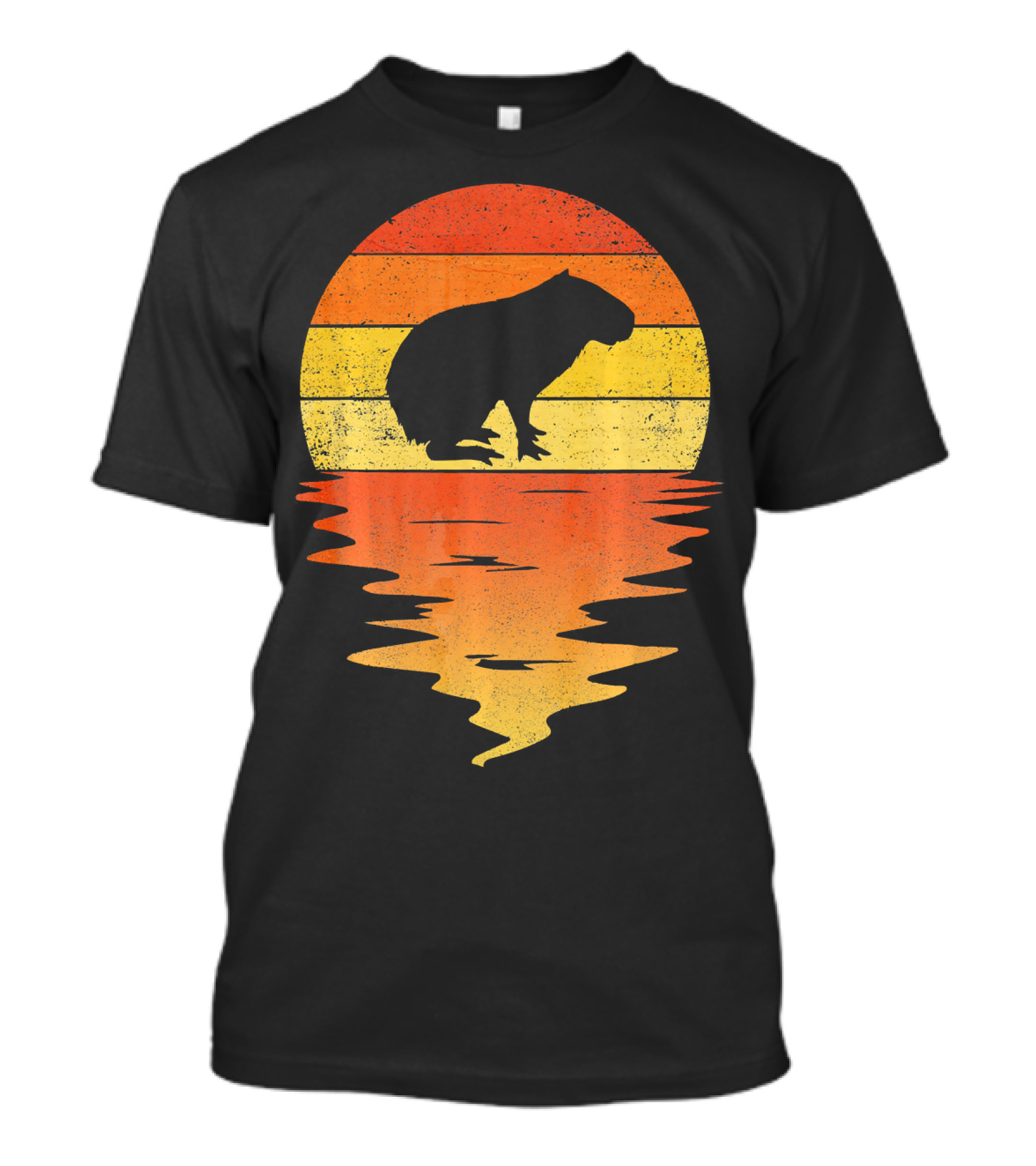 Capybara 70s Vintage Retro Sunset Silhouette Reflection T-Shirt