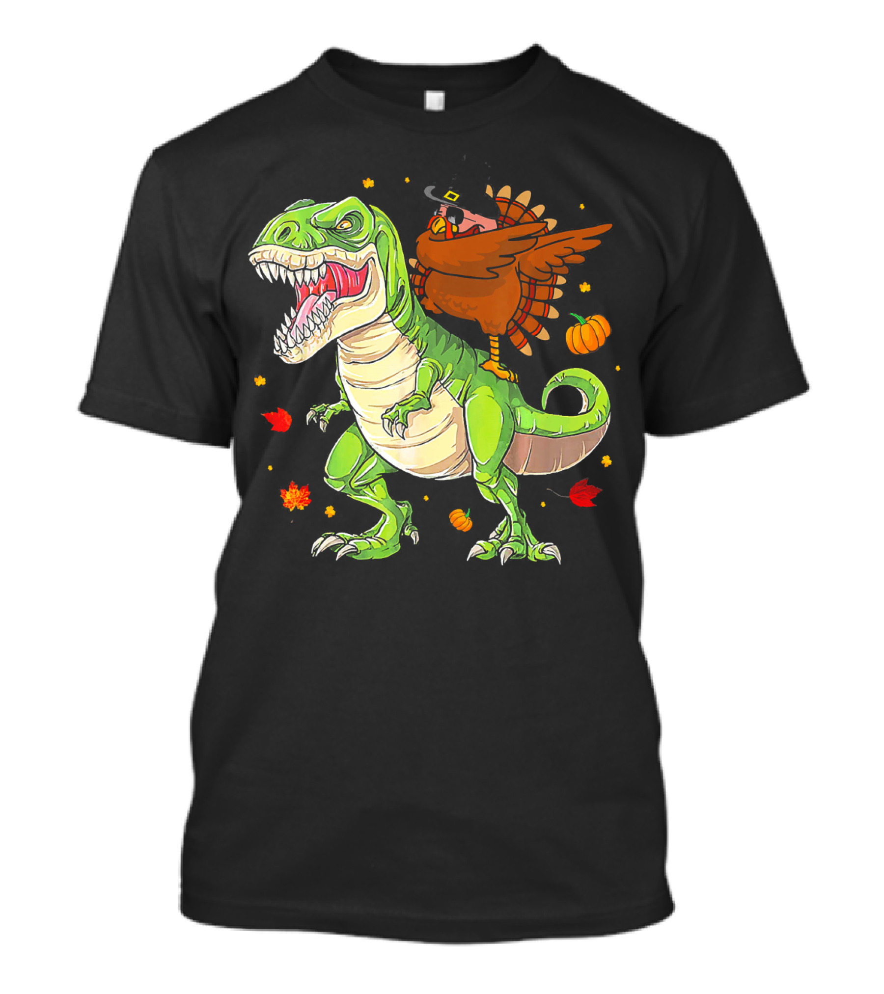 Thanksgiving Turkey Dabbing On T-Rex With Autumn Leaves And Pumpkins T-Shirt