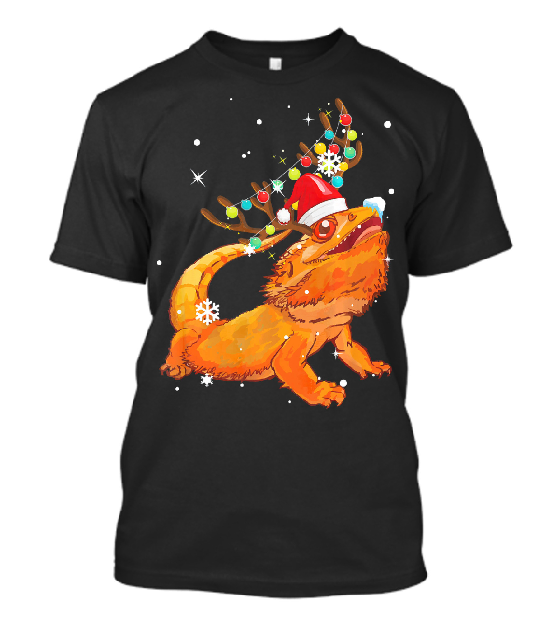 Christmas Bearded Dragon With Reindeer Antlers And Santa Hat T-Shirt