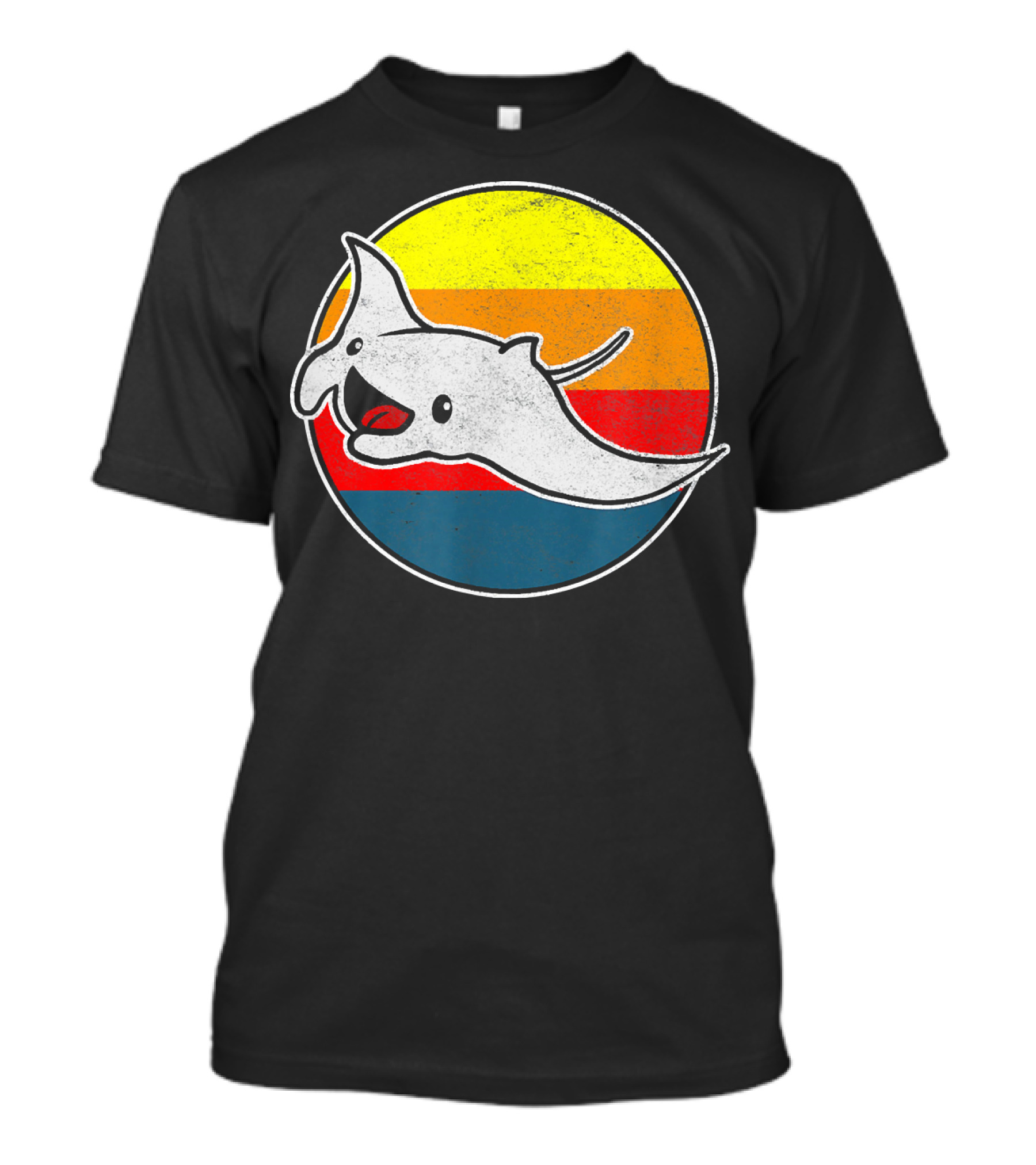 80s Retro Rad Manta Ray By Kawai Vintage Sunset Stripes T-Shirt